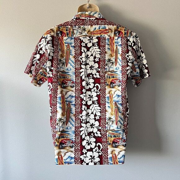 Jade Fashions Vintage Hawaiian Surf/Woody/Hibiscus Button Shirt Size S - Picture 3 of 5